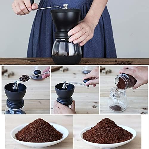 Manual Coffee Grinder with Ceramic Burr and Glass Container for Espresso Beans