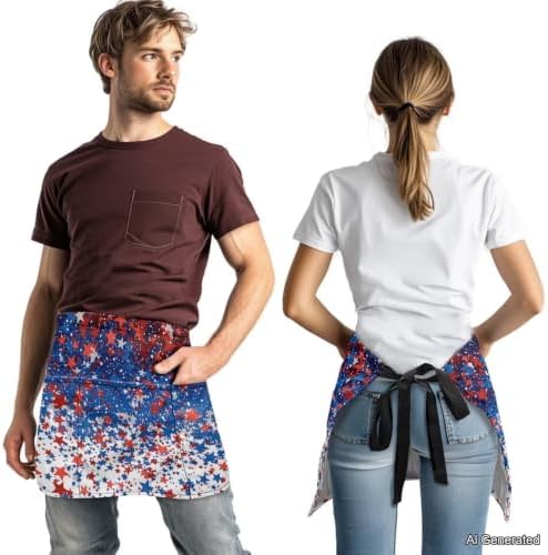 Server Apron with 3 Pockets 13 Inch Short Half Waist Aprons Waterproof Cooking Aprons for Women Men - Image 3