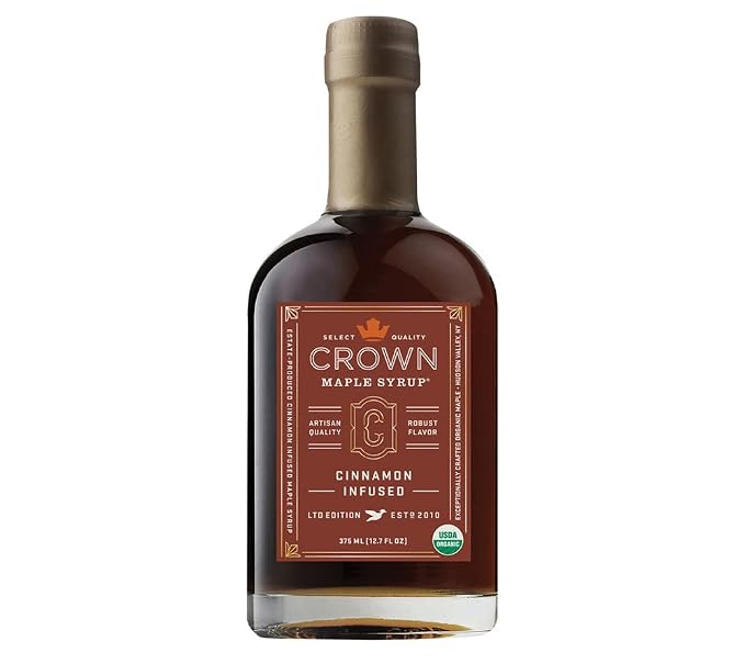 Crown Maple Certified Organic Cinnamon Infused Maple Syrup, Pure, Non-GMO Pairs well with Pancakes, Flavor Cocktails, Sticky Buns, Waffles, 12.7 Fl Oz (Pack of 1) by CrownMaple