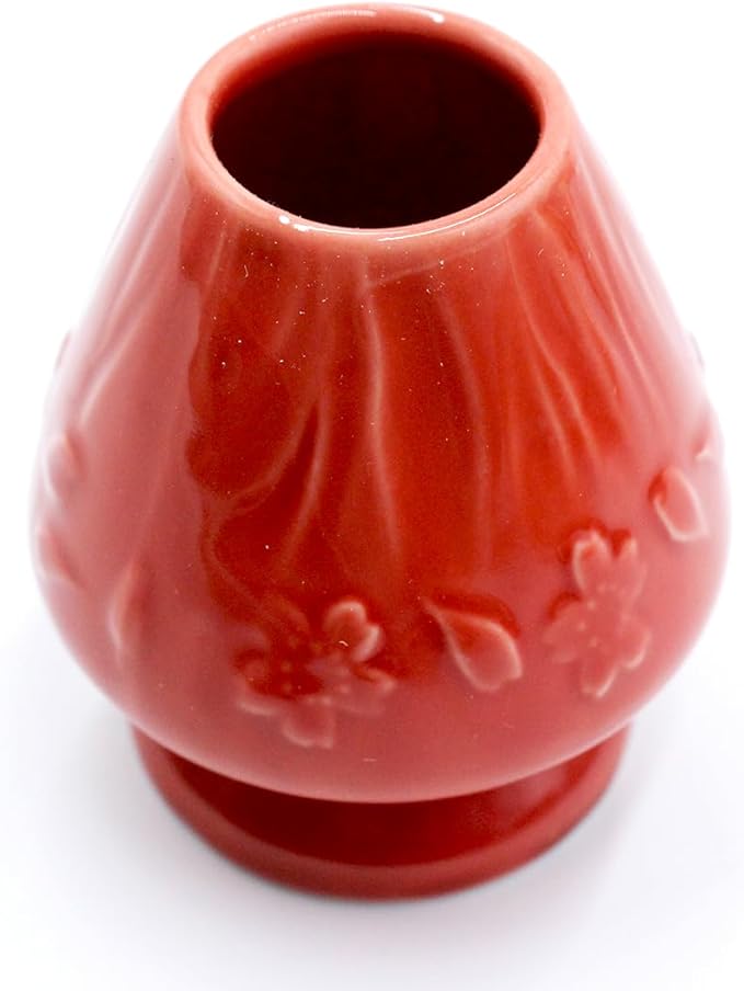 Japanese Tea Matcha Bamboo Whisk Holder Stand Chasen Naoshi Tea Accessory Porcelain Fuji Design (Red)