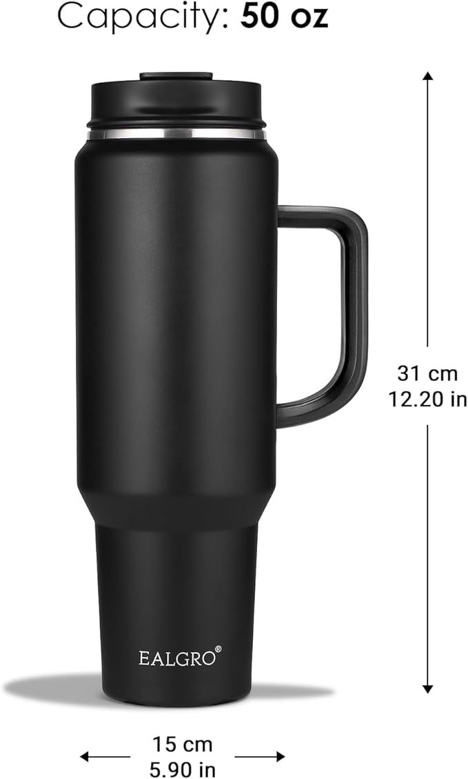 50 oz Tumbler with Handle, Insulated Tumblers with Lid and Straw, Large Metal Sports Water Bottle Jug, Thermal Stainless Steel Travel Coffee Mug Cup, Navy