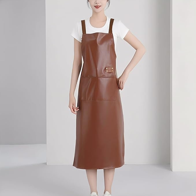 Waterproof Apron Large Pocket PU Material Waterproof Oil-proof Dust-proof Apron Black and Red - Image 7