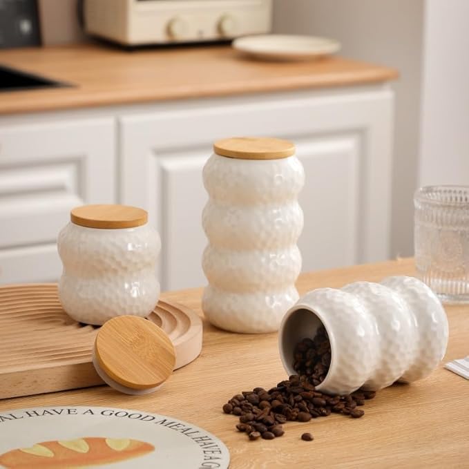 Ceramic Container, Ceramic Jar with Lid, Stackable Containers with Airtight Seal Container Kitchen Food Storage Jars for Serving Ground Coffee, Tea, Sugar, Spice and More (large 20oz/600ml)