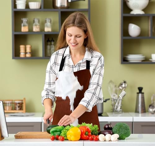 Cowhide Texture Kitchen Apron for Women Men, Adjustable Apron Chef Bakers Apron Cooking Apron Cooking Baking Gardening - Image 5