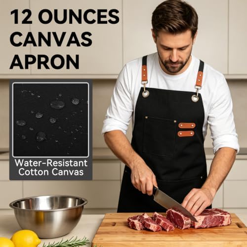 NLUS Chef Aprons for Men Women with 4 Pockets, Water Repellent Cotton Canvas Cross Back Apron - Image 7