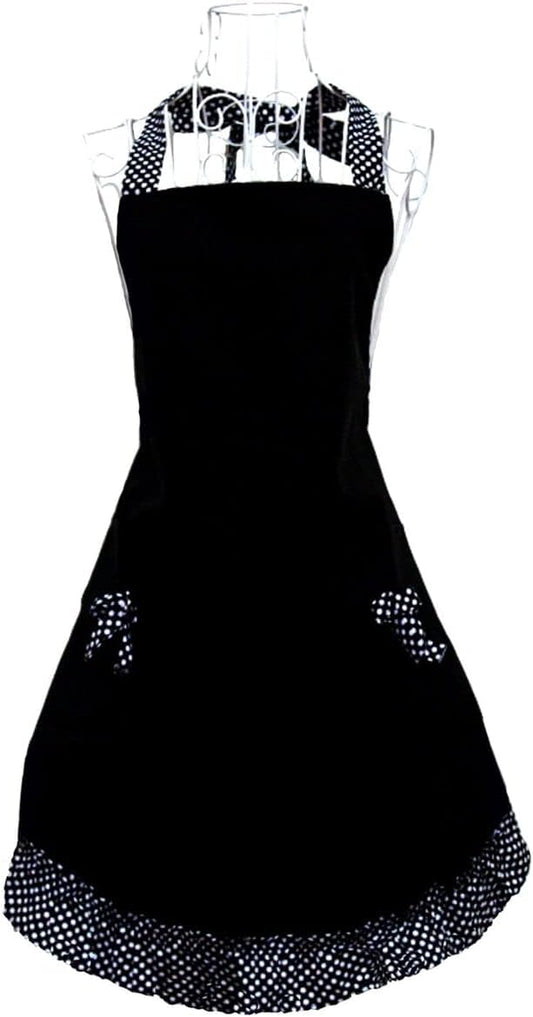 Hyzrz Cute retro Aprons with Pockets for Women Girls Vintage Kitchen Cooking Apron for Mother Gift (Black) by Hyzrz