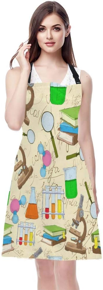 WONDERTIFY Science Education Sketch Apron,Laboratory Chemistry Book Equation Loupe Beaker Flask Glass Bib Apron with Adjustable Neck for Men Women,Suitable for Kitchen Cooking Chef Grill Bistro Apron