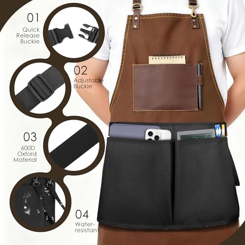Likesing Server Apron, Serving Apron with Pockets for Waitress, Waiter Waist Tool Pouch Bag with 59'' Adjustable Belt - Image 4