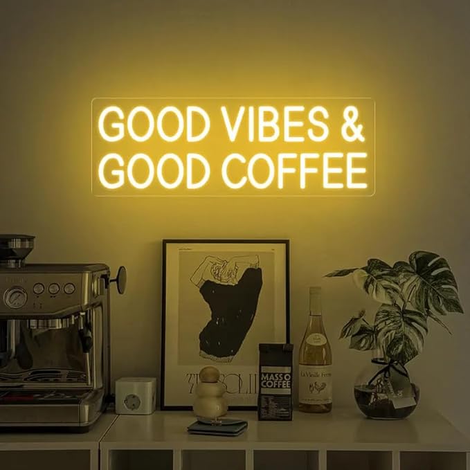 Good Vibes & Good Coffee LED Neon Sign Coffee Bar Shop Cafe Drink Neon Light Restaurant Decoration Home Wall Decor Welcome Open Sign