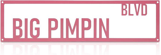 Metal Wall Art Decor Big Pimpin Blvd Metal Signs Street Sign with Letter Gift for Women Pink Room 16 x 4 Inches by Unknown