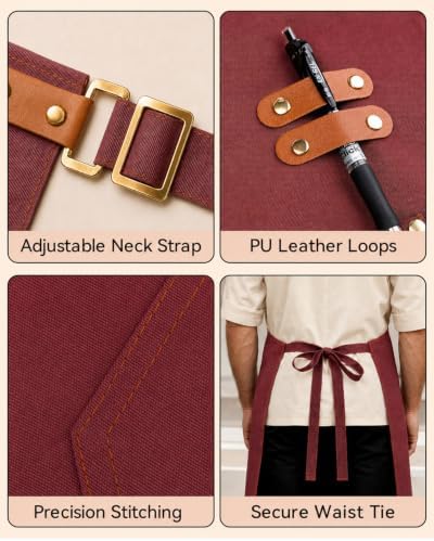 Teskyer Canvas Kitchen Apron with 4 Pockets | Cross Back or Adjustable Strap Design, 4 Utility Pockets, Water & Oil Resistant Fabric for Cooking Gardening & Crafts - Image 5