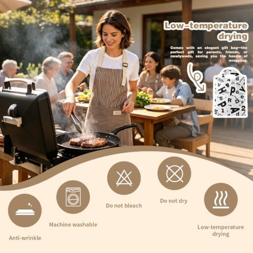 Chef Apron Bib Apron with 2 Large Pockets Adjustable Neck Strap Kitchen Apron Cooking Apron Stripes Baking Apron - Image 4