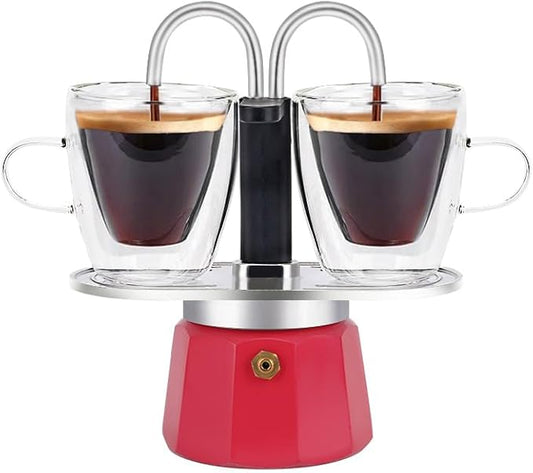MVPLUE-Mini Express Double Tube Moka Pot Aluminum Viva Magenta,Share fresh delicious coffee with a friend