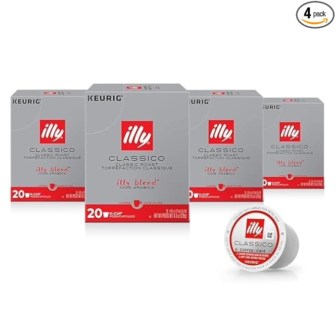 illy Coffee K Cup, Pods for Keurig Machines, Classico Medium Roast, 100% Arabica, Premium Italian Coffee, 20 Count, 4 Pack