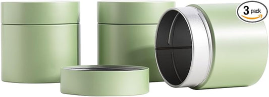 3 Packs Tea Tin Canister for Loose Tea Metal Tea Canister 9 oz 15 oz Round Tin Can for Coffee Beans Tea Container for Kitchen Storage Sugar Matcha Spice Powder (Mint Green, S_2.95x2.95)