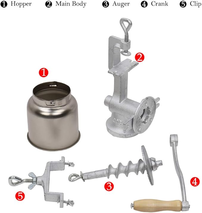 Manual Grain Grinder for Home Use, Heavy Duty Cast Iron Hand Crank Mill with Clamp Base, Adjustable Grinding Coarseness for Corn, Coffee, Wheat, Rice, Pepper, Nuts