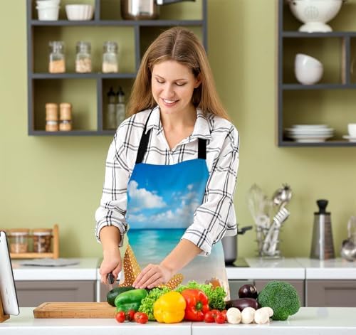 Starfish and Seashells on the Beach Bib Apron with Adjustable Neck for Men Women,Suitable for Kitchen Cooking Chef Grill Bistro BBQ Apron - Image 5