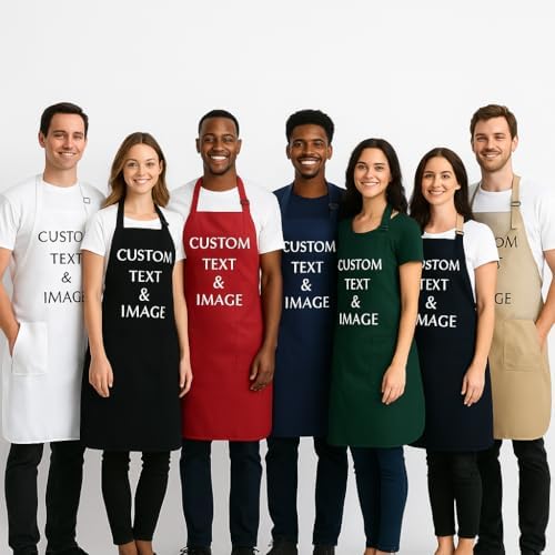 Custom Apron Women Men with Pockets Personalized Name Logo Cooking Aprons | Customizable Full Length Cotton Twill, Add Any Text Photo or Business Logo, Two Deep Pockets, 14 Colorways - Image 5