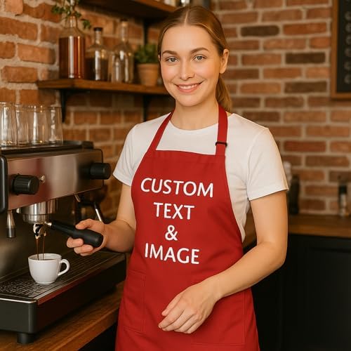 Custom Apron Women Men with Pockets Personalized Name Logo Cooking Aprons | Customizable Full Length Cotton Twill, Add Any Text Photo or Business Logo, Two Deep Pockets, 14 Colorways - Image 6