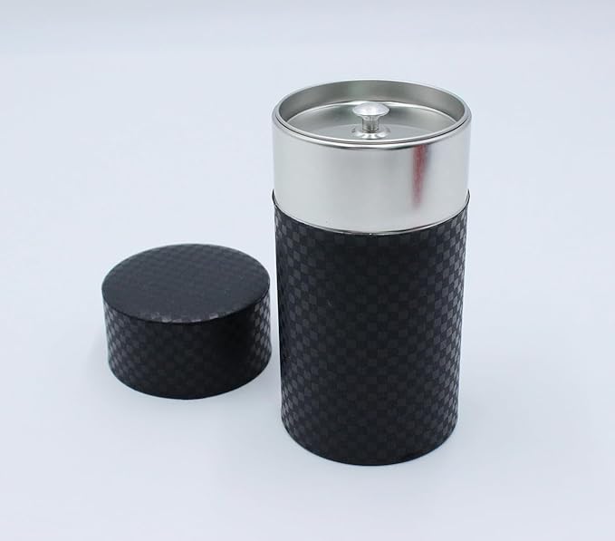 Japanese Pokkan Matcha Coffee Spice Tea Tin Canister Washi Paper Storage with Lid 7.05 oz Capacity (Kuro)