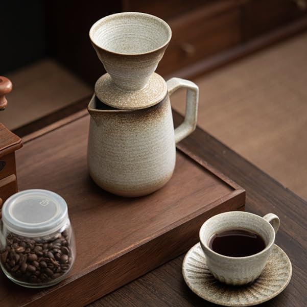 Pour Over Coffee Maker,Ceramic Coffee Maker With 100 pcs Paper Filter，16oz/480ml Pour Over Coffee Dripper (Retro gold)