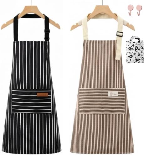 Chef Apron Bib Apron with 2 Large Pockets Adjustable Neck Strap Kitchen Apron Cooking Apron Stripes Baking Apron by Unknown