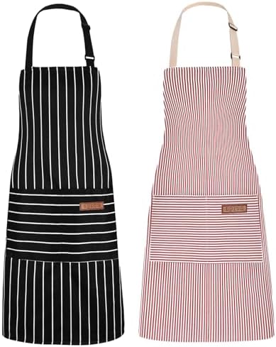 2Pack Adjustable Kitchen Apron for Women Men with 2 Pockets，Cotton-Polyester Blend Bib Aprons for Cooking,Baking by ZAIORD