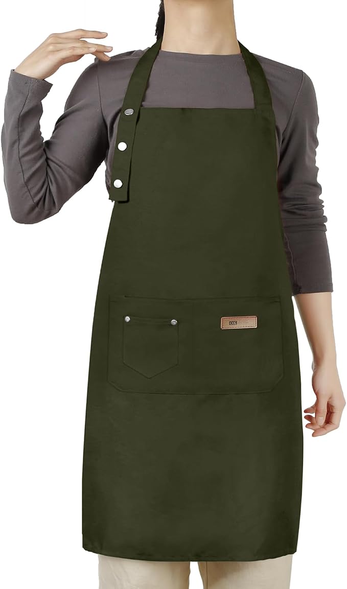 Hongsome Adjustable Button Apron for Women Men Artist Painting Pottery Garden Cooking Kitchen Chef 3 Pockets Waterproof M-XXL by brand