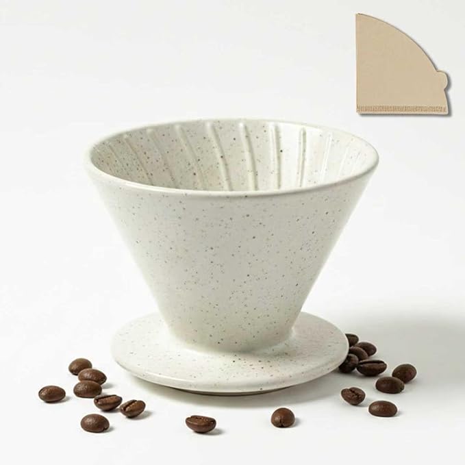 Ceramic Pour Over Coffee Dripper, Reusable Porcelain Portable Pour Over Coffee Maker, Slow Brewing Accessories with 1 Holes for Home, Office, Travel, Camping (Cream)