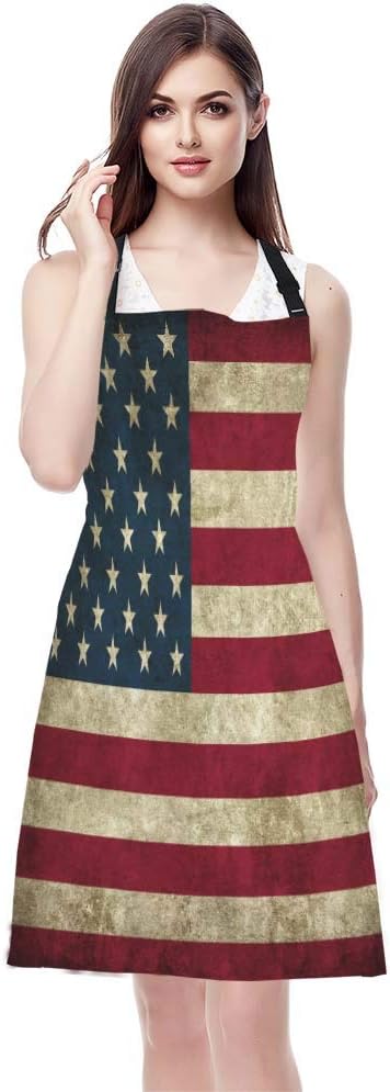 WONDERTIFY Rustic Usa Flag Vintage American Patriotic Us Flgas Apron, Bib Apron with Adjustable Neck for Men Women,Suitable for Home Kitchen Cooking Waitress Chef Grill Bistro Baking BBQ Apron