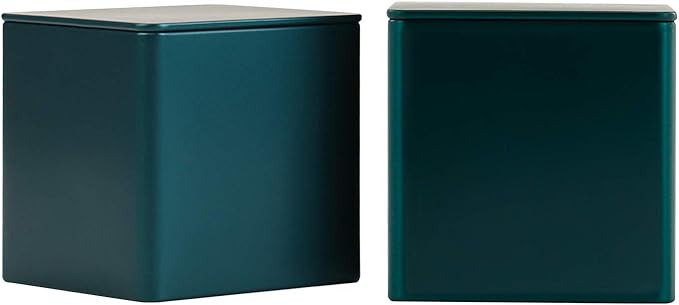 Storage Cube Tin Can Square Empty Metal Box Container Small Steel Canister for Treats, Gifts, Favors, Loose Tea, Coffee and Crafts (2*Small (3.35x3.35x3.35), Emerald Green)