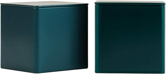 Storage Cube Tin Can Square Empty Metal Box Container Small Steel Canister for Treats, Gifts, Favors, Loose Tea, Coffee and Crafts (2*Small (3.35x3.35x3.35), Emerald Green)