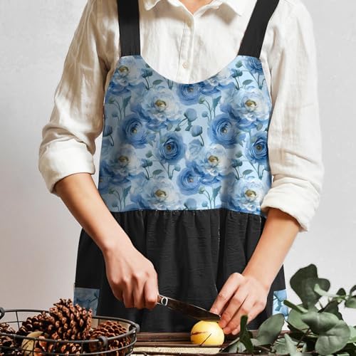 Uaussi Cotton Linen Apron Cross Back Work Apron for Women with Pockets Pinafore Dress X Cross Halter Apron for Chef Gardening - Image 2