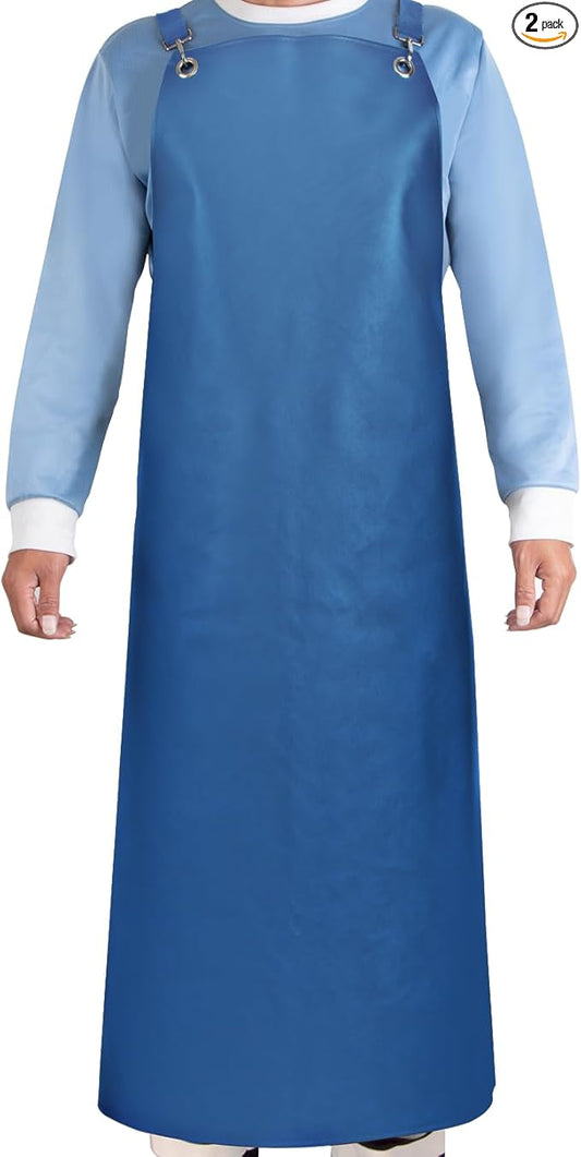 SHEOMERN 2 Pack Heavy Duty Vinyl Industrial Anti-Tear Apron, 43" x 26" Waterproof, Chemical Resistant, Blue, Unisex-Adults