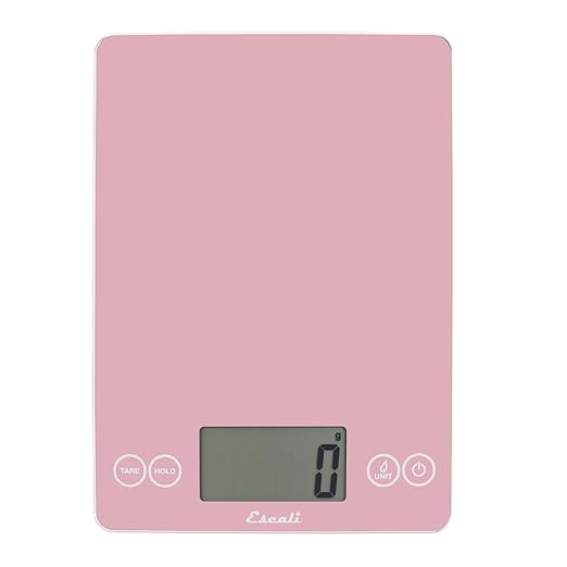 Escali Arti Glass Food Scale Digital Countertop Kitchen, Baking and Cooking Scale with Large Display, 15-Pound Capacity, 9" x 6.5" x .75", Classic Pink