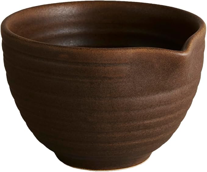 Goodies Brown Matcha Bowl, Handmade Ceramic, Glazed, Dishwasher Safe, Microwave Safe, Spill-Free Spout for Easy Mix and Pour, Perfect for Whisked Matcha and Tea, 10 oz