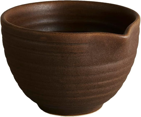 Goodies Brown Matcha Bowl, Handmade Ceramic, Glazed, Dishwasher Safe, Microwave Safe, Spill-Free Spout for Easy Mix and Pour, Perfect for Whisked Matcha and Tea, 10 oz