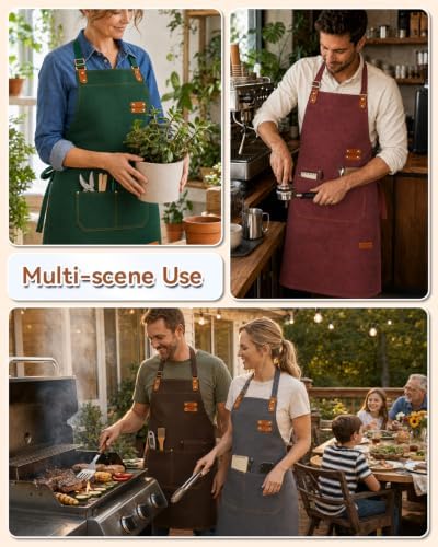 Teskyer Canvas Kitchen Apron with 4 Pockets | Cross Back or Adjustable Strap Design, 4 Utility Pockets, Water & Oil Resistant Fabric for Cooking Gardening & Crafts - Image 6