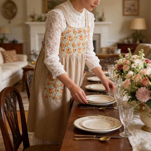 Uaussi Cotton Linen Apron Cross Back Work Apron for Women with Pockets Pinafore Dress X Cross Halter Apron for Chef Gardening - Image 7