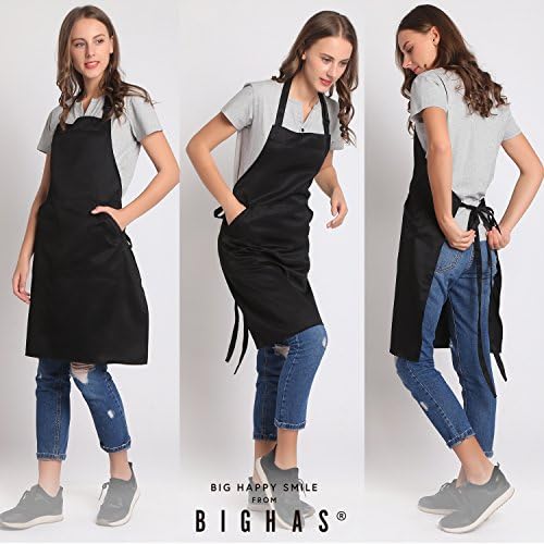 BIGHAS Adjustable Bib Apron with Long Ties for Women Men 18 Colors Chef Kitchen Cooking - Image 2