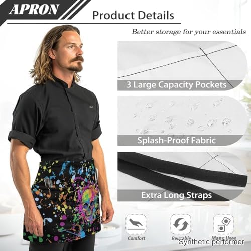 Server Apron with 3 Pockets 13 Inch Short Half Waist Aprons Waterproof Cooking Aprons for Women Men - Image 6