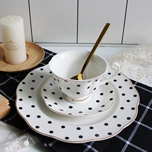 Black and White Retro Series European Striped Polka Dot Coffee Cup and Saucer Mug Cake Plate Afternoon Tea Set (A)