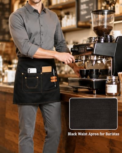 2-Pack Work Server Apron for Men Women with 3 Pockets for waiting staff | Waist Apron for Waiting Staff, Waitress, Barista, Chefs, Ideal for Cafe, Bar, Gardening, Cooking, BBQ, Painting, Cleaning - Image 4