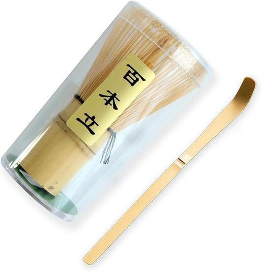 Matcha Whisk Set, Handmade Traditional Starter Set with Tea Spoon, Secure Japanese Tea Accessories for Tea Lovers and Beginners