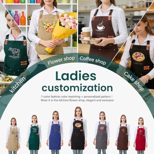 Personalized Waterproof Canvas Apron Custom Logo - Heavy Duty Cross Back 4 Pockets for Men Women Chef Barista - Image 4