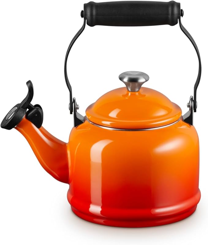 Le Creuset Enamel On Steel Demi Tea Kettle with Metal Finishes, 1.25 qt., Flame