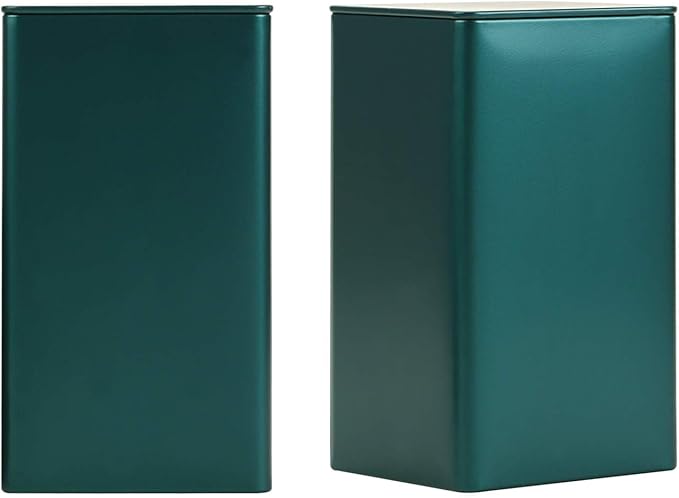 Storage Cube Tin Can Square Empty Metal Box Container Small Steel Canister for Treats, Gifts, Favors, Loose Tea, Coffee and Crafts (2*Large (3.35x3.35x6), Emerald Green)
