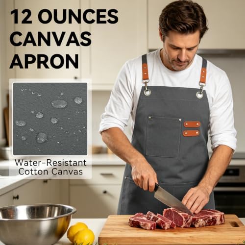 NLUS Chef Aprons for Men Women with 4 Pockets, Water Repellent Cotton Canvas Cross Back Apron - Image 7