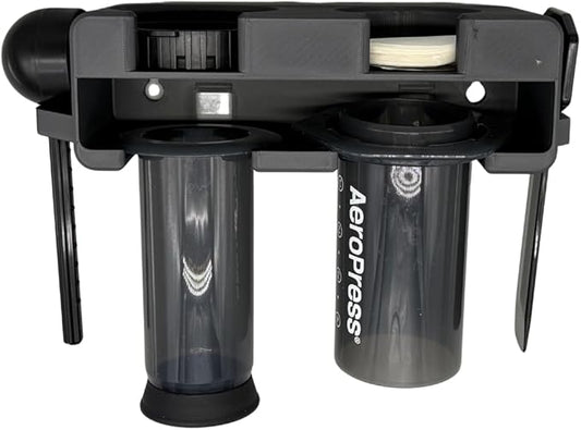 Coffee Station Organizer Wall Mount Compatible with AeroPress Original – Holder for Brewer, Filters & Accessories – Cabinet Door Storage Rack (Black)