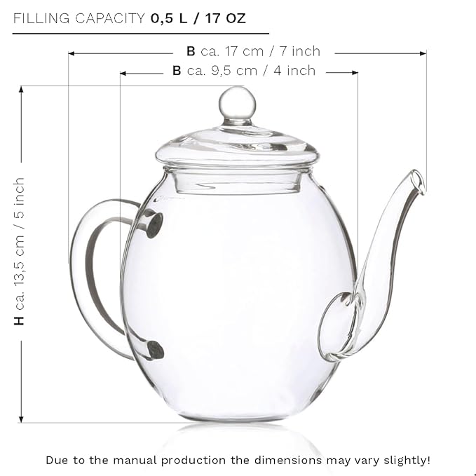 Creano Blooming Tea Gift Set with Glass Pot 17oz/500ml with 6 Flowering-Tea each 3pcs White & Black Tea